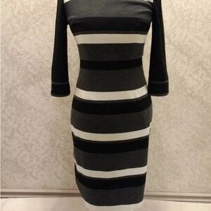 White House Black Market Black, Gray and White Long Sleeve Dress